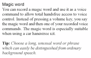 Screenshot of the user manual describing how to configure the magic word feature